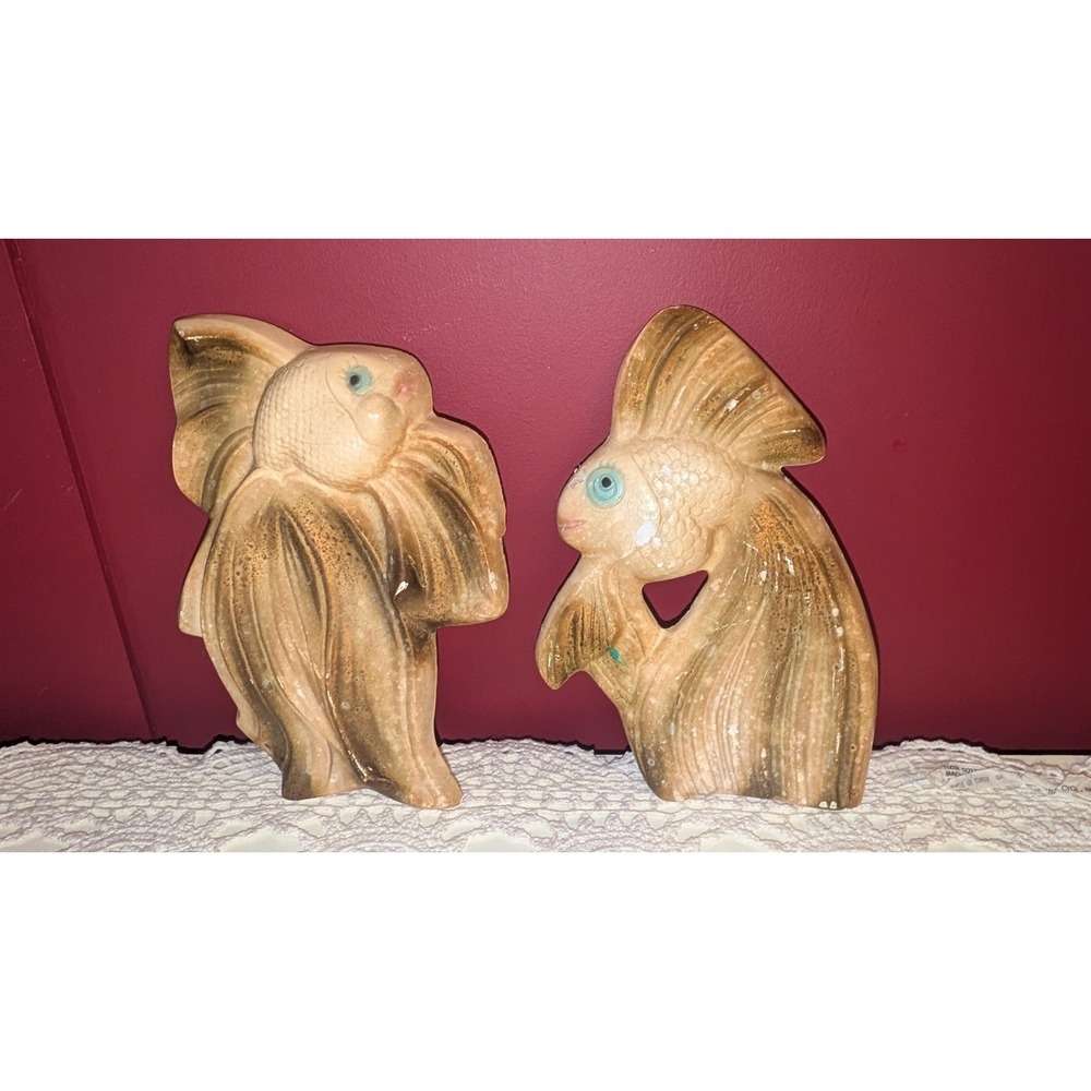 Miller Studio chalkware Angel fish wall plaques 60s Set‎ Of 2 Plaster-Chipped